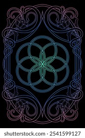 Luxury Flower of life sacred geometry art nouveau style illustration. Tarot deck design. Romantic esoteric vector art.