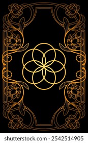 Luxury flower of life sacred geometry art nouveau style illustration. Tarot deck design. Romantic esoteric vector art.