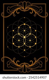 Luxury flower of life sacred geometry art nouveau style illustration. Tarot deck design. Romantic esoteric vector art.