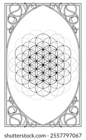 Luxury flower of life sacred geometry art nouveau style illustration. Tarot deck design. Romantic esoteric vector art.
