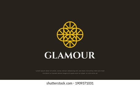 Luxury Flower Logo in Abstract Linear Style Isolated on Dark Background. Usable for Hotel, Resort, Spa, Jewelry and Beauty Logos. Flat Vector Design Template Element