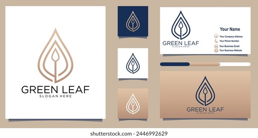 Luxury flower logo design with line art style and business card	