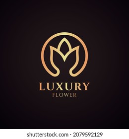 Luxury Flower Logo Vector Design. Sign For Beauty Salon, Elite Accessories, Jewelry, Hotels, Spa, Wedding. Vintage Decorative Icon Queen, King, Princess. Abstract Sign