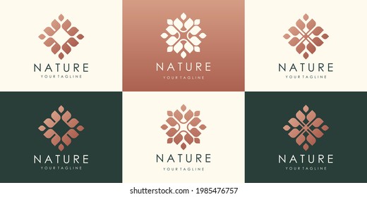 diseño del logo vectorial de loto de flores de lujo. Logotipo de flores de hoja universal lineal
