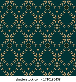 Luxury Flower Seamless Pattern Background Wallpaper. Combination colors of gold, and dark green. Floral Pattern for interiors, card, greeting, wedding and more.