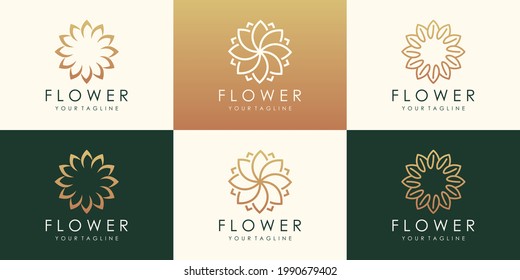 Luxury flower vector logotype. Linear universal leaf floral logo