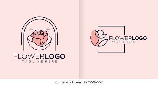 Luxury flower vector logotype. Linear universal leaf floral logo