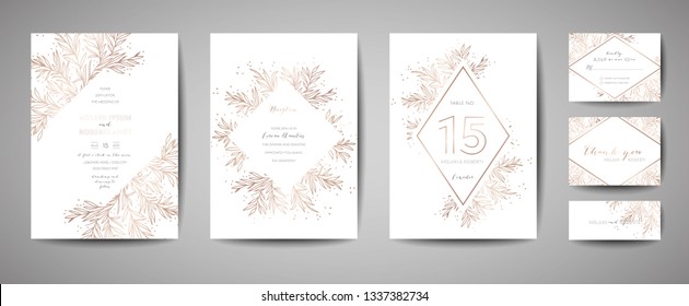 Set Botanical Leaves Wreath Wedding Invitation Stock Vector (Royalty ...