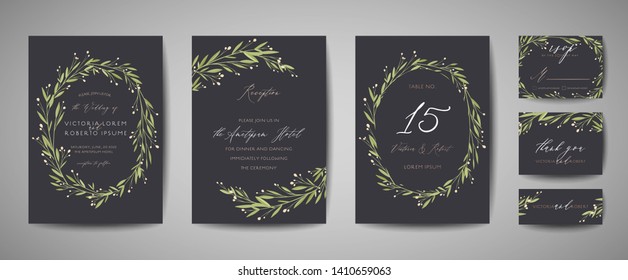 Luxury Flower Vintage Wedding Save the Date, Invitation Floral Cards Collection with Gold Foil Frame. Vector trendy cover, graphic poster, retro brochure, design template