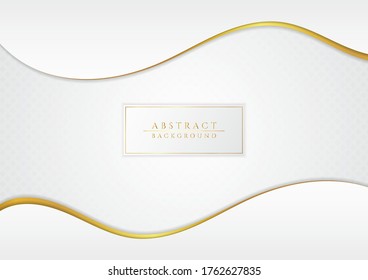 Diseño de capa de solapamiento dorado de lujo estilo abstracto forma de curva de fondo blanco. ilustración vectorial.