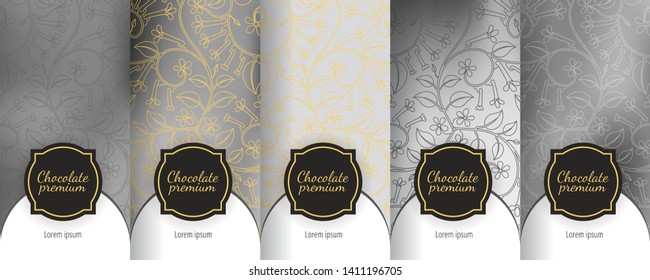 Luxury fluid template label set. Modern  abstract  gradient backgrounds for flowing packaging design. Suitable for premium boxes of cosmetic, wine, jewelry. Fluid graphic composition.  Vector template