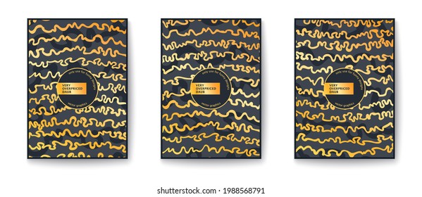 Luxury flyer with fantasy pattern. Simple and funny cards. Freeform hand drawn doodle print. Vector cover templates 