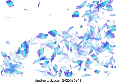 Luxury flying confetti decoration vector illustration. Blue  hologram elements christmas vector. Surprise burst party confetti. Prize event decor background. Top view sequins.