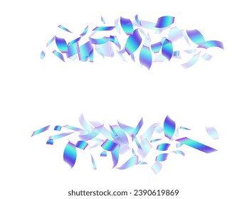 Luxury flying confetti scatter vector background. Blue  hologram elements christmas decor. Surprise burst falling confetti. Prize event decor illustration. Happy mood.