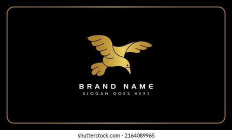 Luxury flying sea bird logo design template, Creative gold color sea bird monogram icon, Sea bird vector illustration art, Isolated on black background.
