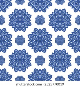 luxo folclore azul mandala motivo padrão sem costura para papel de parede e têxtil