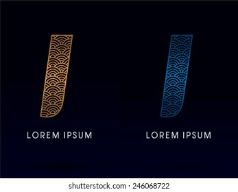 I ,Luxury font ,designed using gold and blue line, concept shape from water, river, sea, ocean, fish scale, logo, symbol, icon, graphic, vector.