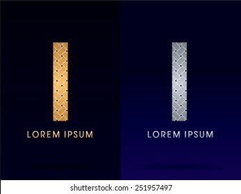 I Luxury font, designed using gold and silver line geometric shape on dark background, idea from wicker,basket ,woven, ribbons, jewelry, diamond ,rope, logo, symbol, icon, graphic, vector.