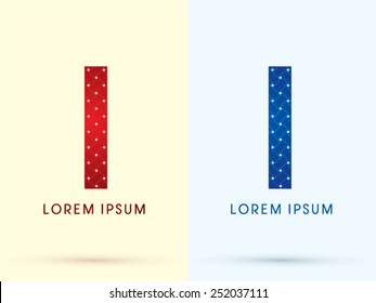 I ,Luxury font, designed using red and blue line geometric shape, idea from wicker,basket ,woven, ribbons, jewelry, diamond ,rope, logo, symbol, icon, graphic, vector.