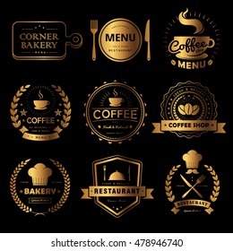 Luxury food and drink labels set, black labels with golden frame