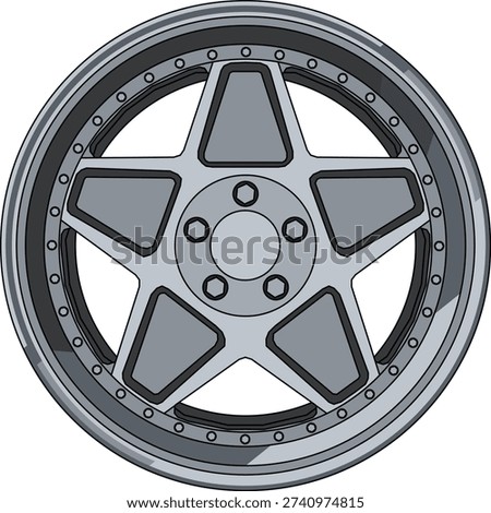 Luxury forged wheel vector illustration emphasizing depth, structure, and precision symmetry. Perfect for performance car marketing and tuning community content.