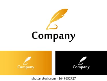 Luxury fountain pen logo vector, Golden feather pen logo template.
