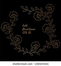 Luxury frame with bright gold line flower. Isolated vector frame with place for text. Can be used to design for greeting card, poster, wedding or party invitation. 