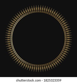 Luxury frame of gold color on a black background. Ornamental frame for cafe, restaurant, shop, print, stamp, elegant card. wedding invitations; Isolated element. Vector