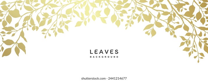 Luxury frame with gold leaves. Border with silhouettes of winding branches. Abstract floral background. Vector illustration