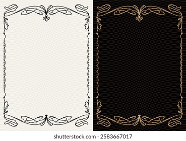 Luxury frame invitation card background vector. Elegant classic antique design, gold lines t, sparkle on black background. Premium design illustration for gala card, grand opening, art deco, magazine.