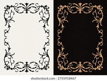 Luxury frame invitation card background vector. Elegant classic antique design, gold lines t, sparkle on black background. Premium design illustration for gala card, grand opening, art deco, magazine.
