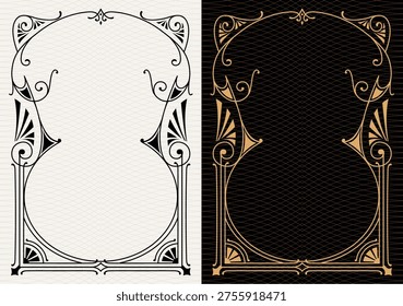 Luxury frame invitation card background vector. Elegant classic antique design, gold lines t, sparkle on black background. Premium design illustration for gala card, grand opening, art deco, magazine.