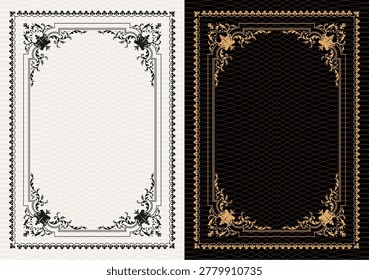 Luxury frame invitation card background vector. Elegant classic antique design, gold lines t, sparkle on black background. Premium design illustration for gala card, grand opening, art deco, magazine.