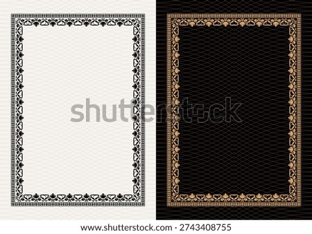 Luxury frame invitation card background vector. Elegant classic antique design, gold lines t, sparkle on black background. Premium design illustration for gala card, grand opening, art deco, magazine.