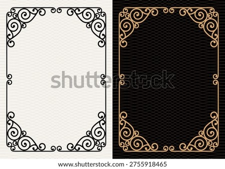 Luxury frame invitation card background vector. Elegant classic antique design, gold lines t, sparkle on black background. Premium design illustration for gala card, grand opening, art deco, magazine.