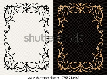 Luxury frame invitation card background vector. Elegant classic antique design, gold lines t, sparkle on black background. Premium design illustration for gala card, grand opening, art deco, magazine.