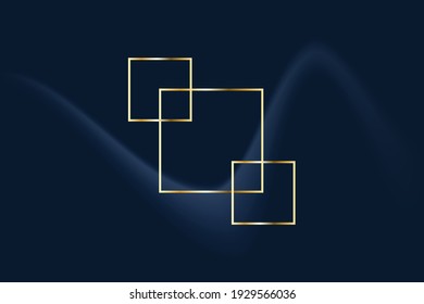 Luxury frame line rectangle golden border and overlapping decoration on crumpled fabric blue dark background. Vector illustration