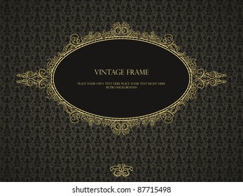 Luxury frame in retro style on seamless damask pattern