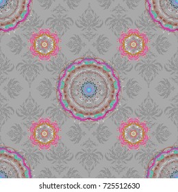 Luxury frames and ornate decor. Vector gray, blue and green elements for vignettes and borders or design template. Seamless pattern in Victorian style.