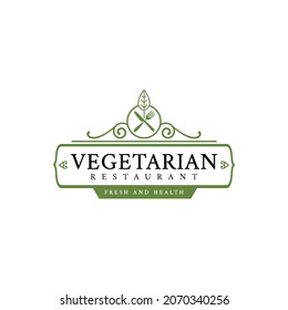 Luxury Fresh Vegetable Leaf with Spoon Fork Knife for Vegan Restaurant Bar Bistro Vintage Retro Logo design vector - Powered by Shutterstock - Get 15% off with code: PIKWIZARD15
