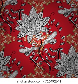 Luxury furniture. Element woodcarving. Small depth of field. Pattern on red, white and black colors with golden elements. Furniture in classic style. Red, white and black tree with gold trim.