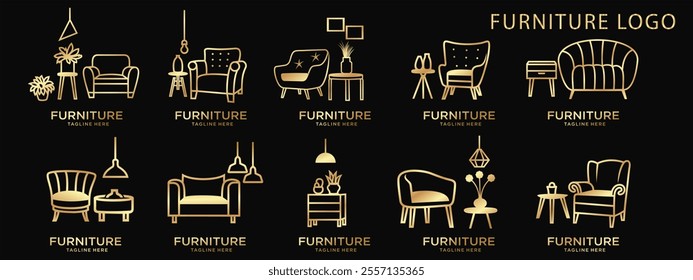 luxury furniture icon set logo design vector