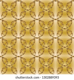 Luxury furniture. Yellow and beige backdrop with gold trim. Patina. Pattern on yellow and beige colors with golden elements. Seamless element woodcarving. Carving. Furniture in classic style.