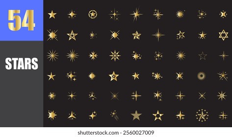 luxury futuristic sparkle icons collection. Set of star shapes. Abstract gold shine effect sign. golden stars.
