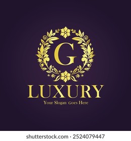 Luxury G golden flower letter logo template.