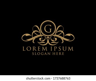 Luxury G Letter Logo, Flourishes calligraphic monogram emblem template for Restaurant, Boutique,Wedding, Hotel, Photography, Fashion and Label.