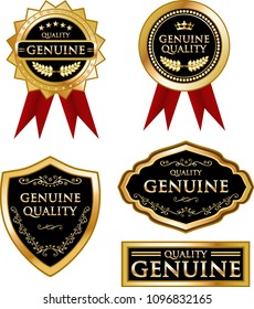 Luxury genuine black and golden labels collection vector illustration