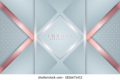 Luxury geometric background design with blue and rose gold element decorations. Elegant shape vector layout template illustration for use cover magazine, poster, flyer, invitation, product packaging, banner party