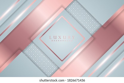 Luxury geometric background design with blue and rose gold element decorations. Elegant shape vector layout template illustration for use cover magazine, poster, flyer, invitation, product packaging, banner party