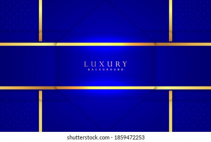 Decoración de fondo geométrico de lujo con elementos azules y dorados. Elegante forma de papel de diseño vector plantilla premium para uso de portada, afiche, volante, invitación, embalaje de productos, web